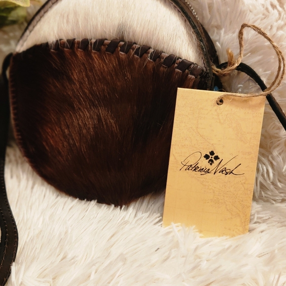 new Patricia Nash Scafati Fur Mini Canteen Crossbody Small Round Bag Brown - Picture 2 of 8